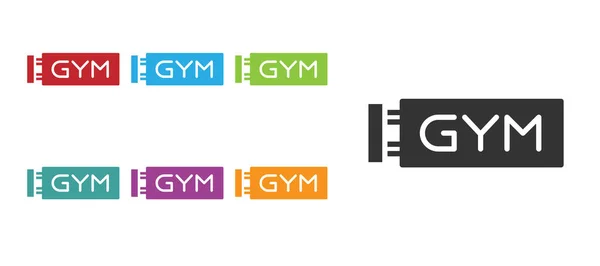 Black Location Gym Icoon Geïsoleerd Witte Achtergrond Stel Pictogrammen Kleurrijk — Stockvector