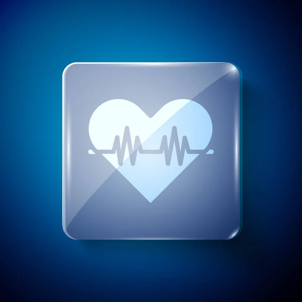 Witte Hartslagpictogram Geïsoleerd Blauwe Achtergrond Hartslagteken Hartslag Icoon Cardiogram Icoon — Stockvector