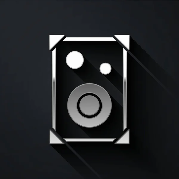 Silbernes Stereo Lautsprechersymbol Isoliert Auf Schwarzem Hintergrund Soundsystem Lautsprecher Musik — Stockvektor