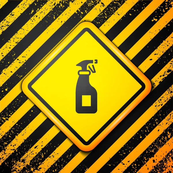 Чорна Пляшка Очищення Спрею Піктограмою Миючої Рідини Ізольована Жовтому Тлі — стоковий вектор