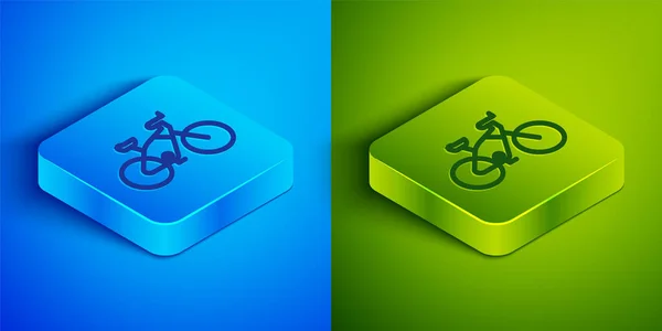 Isometrische Linie Fahrradsymbol Isoliert Auf Blauem Und Grünem Hintergrund Radrennen — Stockvektor