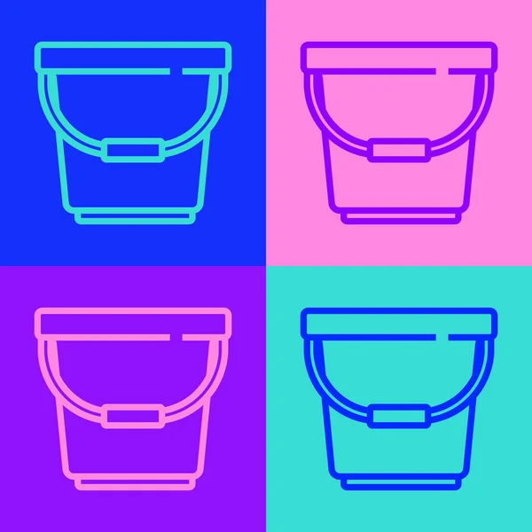 Pop Art Line Bucket Ikon Elszigetelt Színes Háttér Vektorillusztráció — Stock Vector