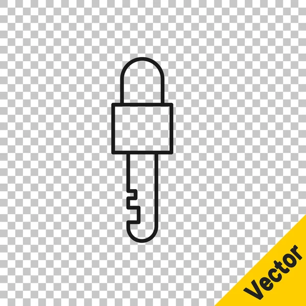 Svart Linje Låst Nyckel Ikon Isolerad Transparent Bakgrund Vektor Illustration — Stock vektor