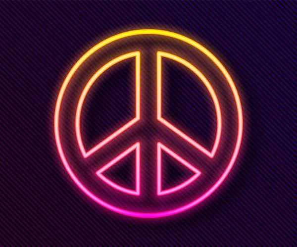 Glowing Neon Line Peace Icon Isolated Black Background Hippie Symbol — Stock Vector