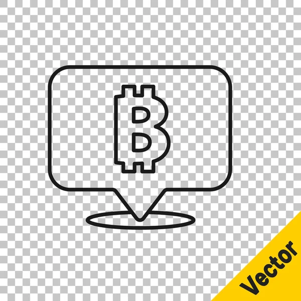 Ligne Noire Cryptocurrency Coin Icône Bitcoin Isolé Sur Fond Transparent — Image vectorielle