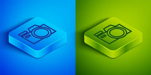 Isometric Line Photo Camera Icon Isolated Blue Green Background Foto — Stock Vector