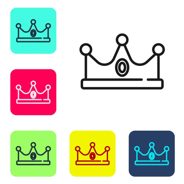Black Line King Crown Icon Isolated White Background Set Icons — Stock Vector