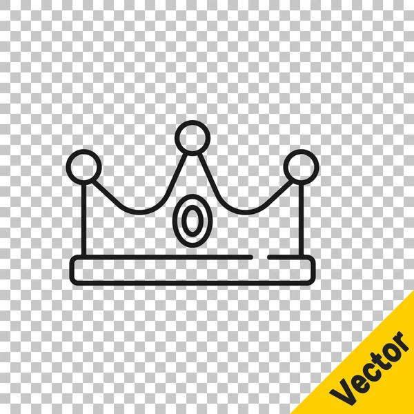 Icono Corona King Línea Negra Aislado Sobre Fondo Transparente Vector — Vector de stock