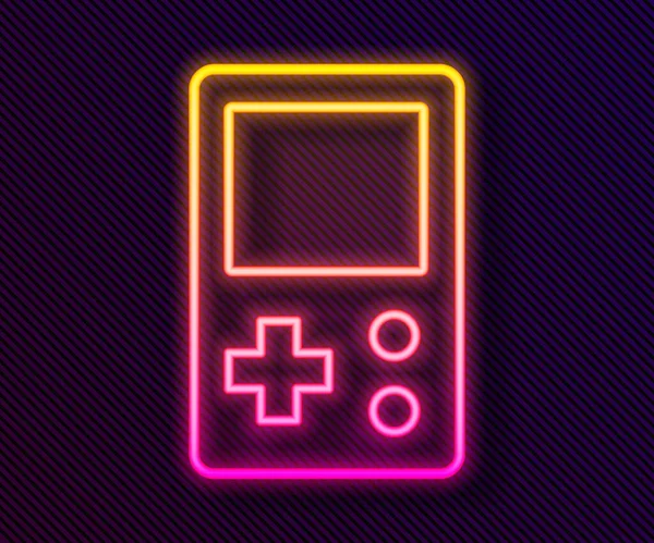 发光的霓虹灯线便携式图标是电子游戏图标孤立在黑色背景 老式风格的口袋砖游戏 互动游戏设备 — 图库矢量图片