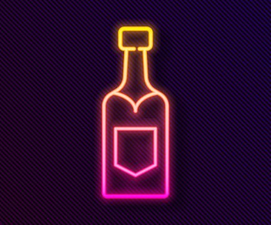 Parlayan neon hattı, siyah arka planda izole edilmiş şampanya şişesi ikonu. Vektör.
