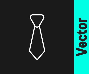 Beyaz çizgi kravat simgesi siyah arkaplanda izole edildi. Boyunbağı ve boyun bezi sembolü. Vektör.