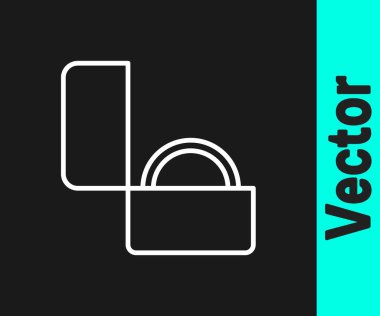 Beyaz çizgi Diamond nişan yüzüğü simgesi siyah arkaplanda izole edildi. Vektör.