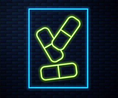 Tuğla duvar arkasında izole edilmiş hap kapsülü ikonu vitamin kompleksi. Sağlıklı bir yaşam tarzı. Vektör.