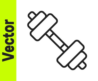 Siyah çizgi Dumbbell simgesi beyaz arkaplanda izole edildi. Kas kaldırma ikonu, fitness halteri, spor aletleri, egzersiz yaban domuzu. Vektör.
