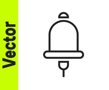 Siyah çizgi alarm zili simgesi beyaz arkaplanda izole edildi. Yangın alarmı. Servis zili, el zili işareti, uyarı sembolü. Vektör.