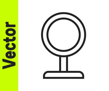 Siyah çizgi yuvarlak makyaj aynası ikonu beyaz arkaplanda izole edilmiş. Vektör.