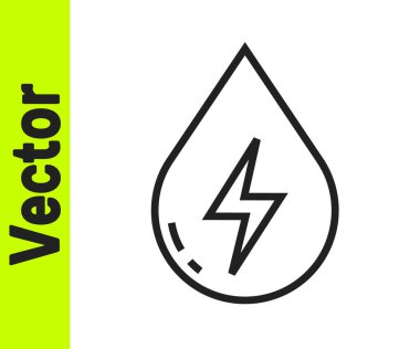 Siyah çizgi su enerji ikonu beyaz arkaplanda izole edildi. Su damlacıklarıyla ekoloji kavramı. Alternatif enerji kavramı. Vektör.