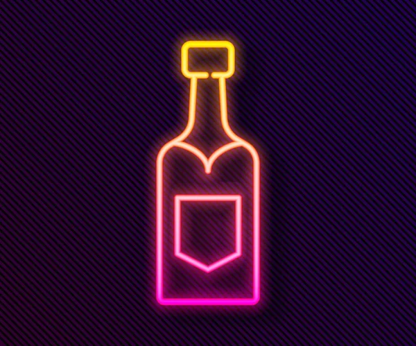 Leuchtende Neon Linie Champagnerflaschen Symbol Isoliert Auf Schwarzem Hintergrund Vektor — Stockvektor