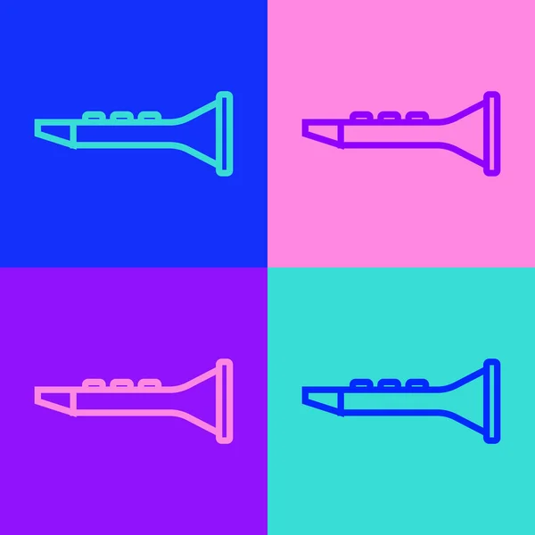 Поп Арт Линии Clarinet Значок Изолирован Цветном Фоне Музыкальный Инструмент — стоковый вектор