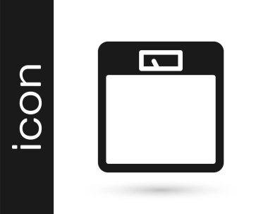 Gri banyo terazisi simgesi beyaz arkaplanda izole edilmiş. Ağırlık ölçme ekipmanı. Ağırlık ölçeği spor konsepti. Vektör İllüstrasyonu.