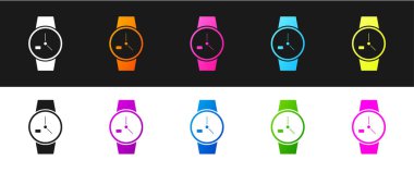 Kol saati simgesini siyah beyaz arkaplanda ayır. Kol saati simgesi. Vektör İllüstrasyonu.