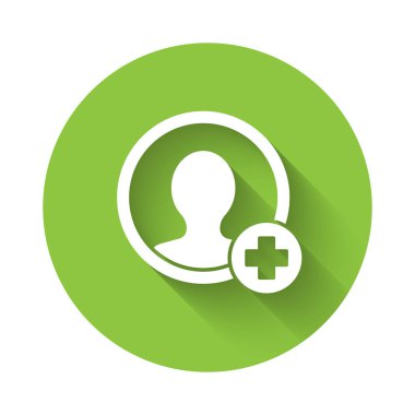 Beyaz hesap ekran simgesi oluştur uzun gölgeyle izole edilmiş. Yeşil daire düğmesi. Vektör.