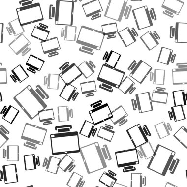 Siyah Bilgisayar ekranı simgesi beyaz arkaplanda izole edilmiş kusursuz desen. Elektronik cihaz. Ön manzara. Vektör.