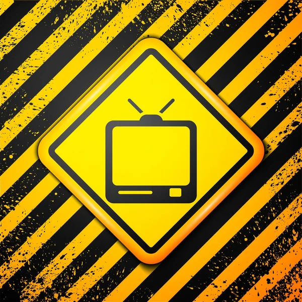 黑色复古电视图标孤立在黄色背景 电视信号 警告标志 病媒图解 — 图库矢量图片