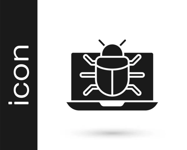 Black System Bug Monitor Icon Isolated White Background Code Bug — Stock Vector
