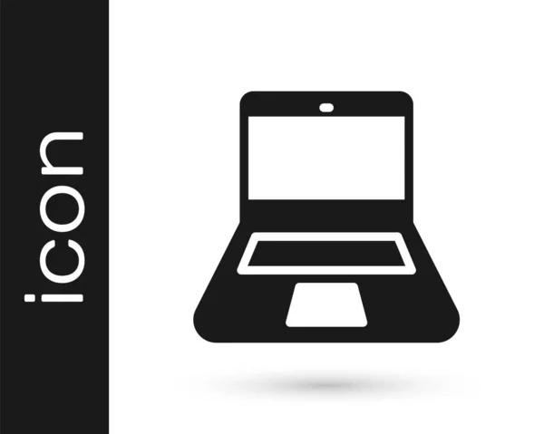 白の背景に隔離された黒のラップトップアイコン 空の画面表示のコンピュータノートブック ベクトル — ストックベクタ