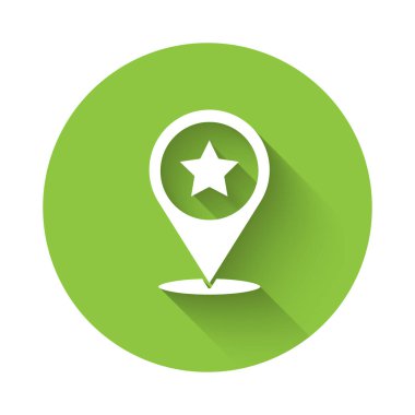 Beyaz Amerika 'nın Bağımsızlık Günü simgesi uzun gölgelerle izole edildi. 4 Temmuz. Amerika Birleşik Devletleri ülkesi. Yeşil daire düğmesi. Vektör.