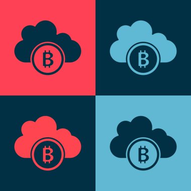 Pop sanat kripto para birimi bulut madenciliği ikonu renk arkaplan izole. Engelleme teknolojisi, bitcoin, dijital para piyasası, kripto para cüzdanı. Vektör.