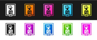 Portre resmini müze simgesinde siyah ve beyaz arkaplanda izole edin. Vektör.