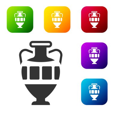 Siyah Kadim amfora simgesi beyaz arkaplanda izole edildi. Renkli kare düğmelerle simgeleri ayarla. Vektör.