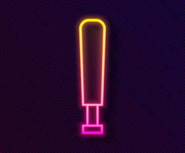 Parlayan neon hattı beyzbol sopası simgesi siyah arkaplanda izole edildi. Spor malzemeleri. Vektör İllüstrasyonu.