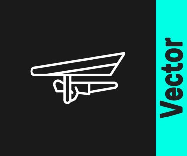 Beyaz çizgi Hang planör simgesi siyah arkaplanda izole edildi. Olağanüstü bir spor. Vektör İllüstrasyonu.