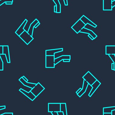 Yeşil çizgi su musluğu ikonu mavi arkaplanda izole edilmiş kusursuz desen. Vektör İllüstrasyonu.