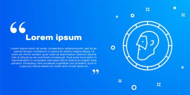 Beyaz çizgi Kadim madeni para simgesi mavi arka planda izole edildi. Vektör.