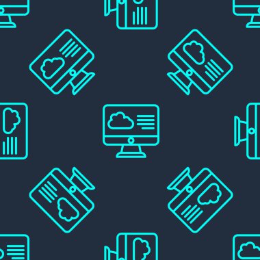 Yeşil çizgi hava tahmini ikonu mavi arka planda izole edilmiş pürüzsüz desen. Vektör.