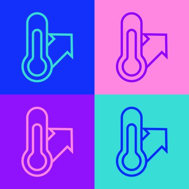 Popüler sanat çizgisi Meteoroloji termometresi renk arkaplanında izole edilmiş ikonu ölçüyor. Termometre termometresi sıcak ya da soğuk hava gösteriyor. Vektör.