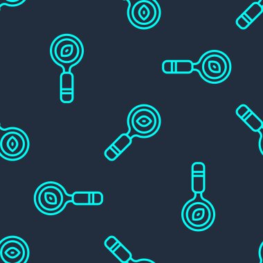 Yeşil çizgi büyüteç ikonu mavi arka planda izole edilmiş kusursuz desen. Arama, odaklanma, yakınlaştırma, iş sembolü. Vektör.