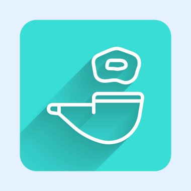 Duman ikonlu sigara piposu uzun gölgeli, beyaz çizgi. Tütün piposu. Yeşil kare düğmesi. Vektör.