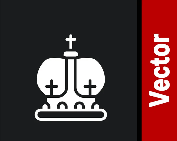 Witte Britse Kroon Pictogram Geïsoleerd Zwarte Achtergrond Vector — Stockvector