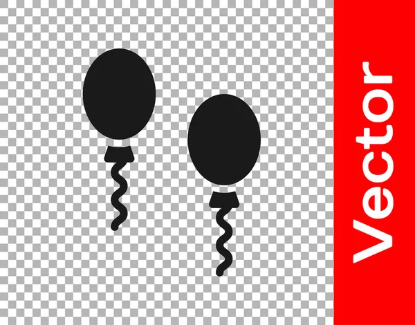 Ballons Noirs Avec Icône Rubans Isolés Sur Fond Transparent Vecteur — Image vectorielle