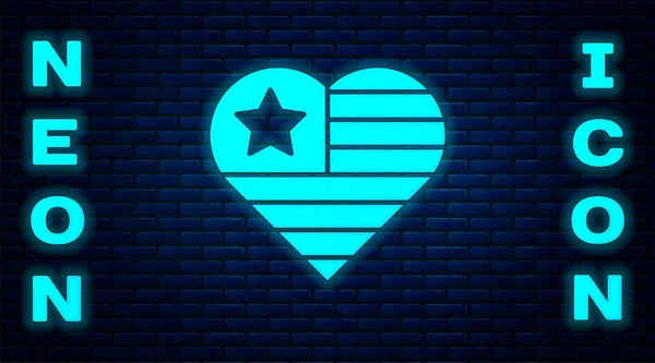 Glowing Neon Usa Independence Day Icon Isolated Brick Wall Background — Stock Vector