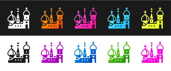 Set Moscú Símbolo Catedral San Basilio Rusia Icono Aislado Sobre — Vector de stock