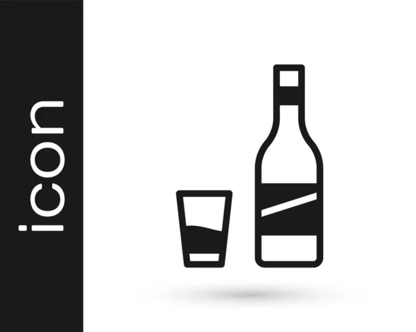 Bouteille Noire Vodka Avec Icône Verre Isolée Sur Fond Blanc — Image vectorielle