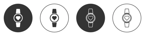 Ícone Smartwatch Preto Isolado Fundo Branco Botão Circular Vetor — Vetor de Stock