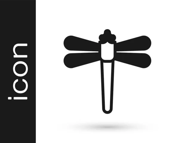 Ícone Dragonfly Preto Isolado Fundo Branco Vetor — Vetor de Stock