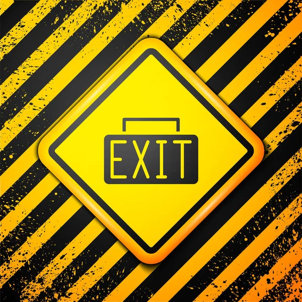 Black Exit Icon Isolated Yellow Background Fire Emergency Icon Warning — Stock Vector